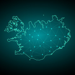 Map of Iceland. Wire frame 3D mesh polygonal network line, design sphere, dot and structure. communications map of Iceland. Vector Illustration EPS10. - Vector