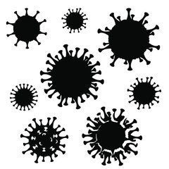 Set of virus silhouettes. Coronavirus icon sign collection. Stock vector collection set, black and white, isolated on white background.