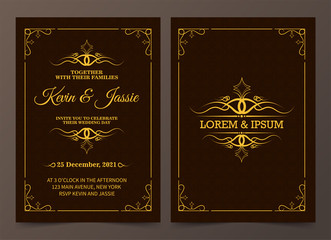 Luxury vintage golden vector invitation card template