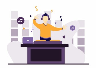DJ music character flat illustration