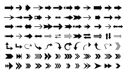 Arrow icon. Big set of vector flat arrows. Concept arrows for web design, mobile apps, interface and more. Arrow black colored. vector icon