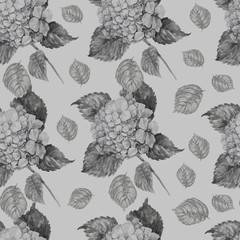 hydrangea flowers eucalyptus set flora botany pattern seamless print textile watercolor on a white background