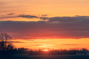 Countryside sunset with a beautiful horizon
