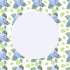 hydrangea blue flowers watercolor hand-drawn print textile separately on a white background vintage retro spring summer nature plants vegetation congratulations postcard