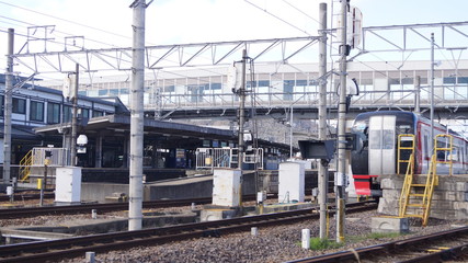 railway station with trains