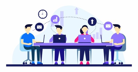Team Working Together On A Big IT Startup Business flat illustration