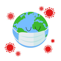 Planet Earth in a medical mask is protected from the virus. COVID-19. Outbreak of coronavirus infection. Pandemic. World problem. Vector illustration in a flat style isolated on white background.
