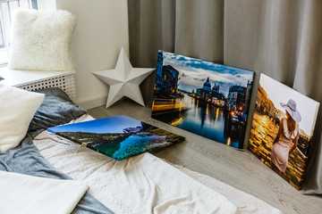 New canvas prints of landscape photos, photo canvases are in the interior