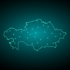 Obraz premium Map of Kazakhstan. Wire frame 3D mesh polygonal network line, design sphere, dot and structure. communications map of Kazakhstan. Vector Illustration EPS10. - Vector