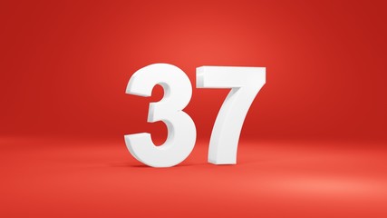 Number 37 in white on red background, isolated number 3d render