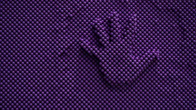 PINART: on a purple background, a convex (3D) image of a hand appears, which shows "high five", Hello, an open palm and five fingers