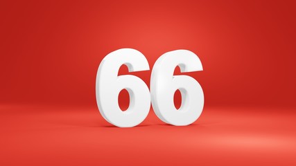 Number 66 in white on red background, isolated number 3d render