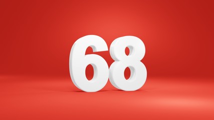 Number 68 in white on red background, isolated number 3d render