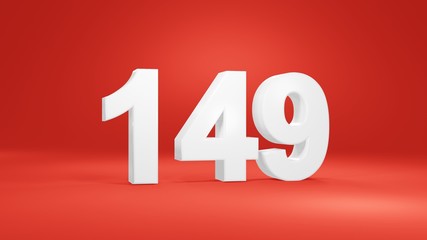 Number 149 in white on red background, isolated number 3d render