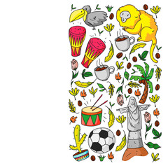 Brazil vector pattern with national symbols. Background for posters, coloring pages, books.