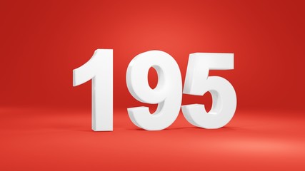 Number 195 in white on red background, isolated number 3d render