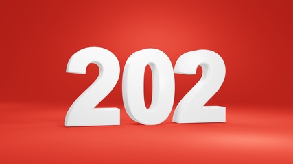 Number 202 in white on red background, isolated number 3d render