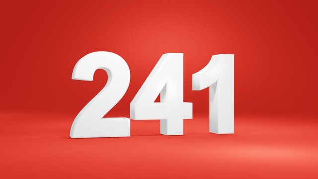 Number 241 in white on red background, isolated number 3d render
