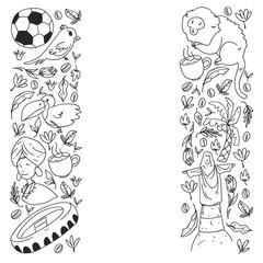 Coloring page, book. Brazil vector pattern with national symbols. Background for posters, coloring pages, books.