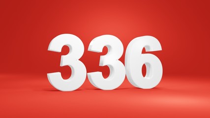Number 336 in white on red background, isolated number 3d render