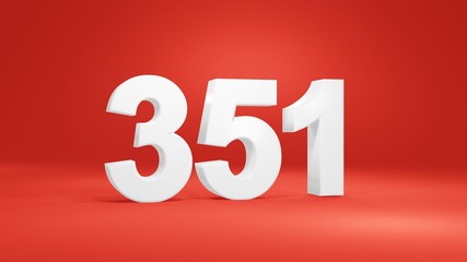 Number 351 in white on red background, isolated number 3d render