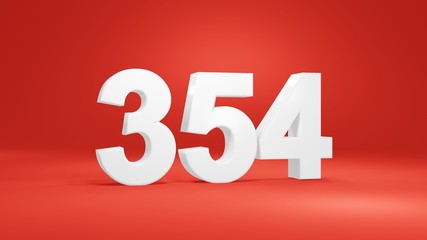 Number 354 in white on red background, isolated number 3d render
