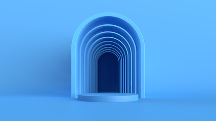 3d abstract background with pedestal. Simple shapes, smooth light, soft shadows. Roughness materials. Arch geometry.