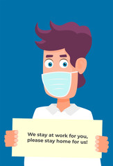 Doctors with message about virus. Vector flat style cartoon illustration