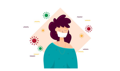 Man wearing protective Medical mask for prevent virus Wuhan Covid-19, Template Banner Design, Flat Design Graphic, vector