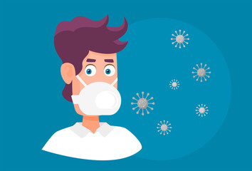 Man wearing protective Medical mask for prevent virus Wuhan Covid-19, Template Banner Design, Flat Design Graphic, vector