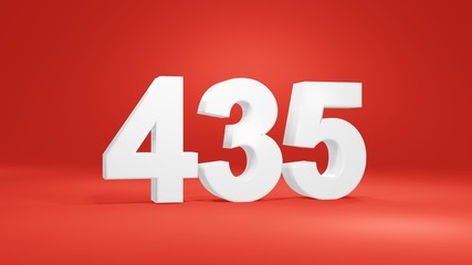 Number 435 in white on red background, isolated number 3d render