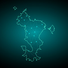 Map of Mayotte. Wire frame 3D mesh polygonal network line, design sphere, dot and structure. communications map of Mayotte. Vector Illustration EPS10.