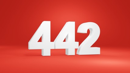 Number 442 in white on red background, isolated number 3d render