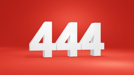 Number 444 in white on red background, isolated number 3d render