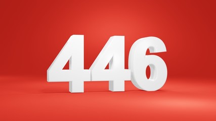 Number 446 in white on red background, isolated number 3d render