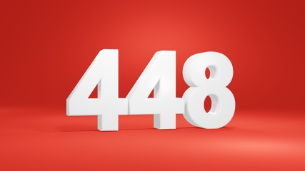 Number 448 in white on red background, isolated number 3d render
