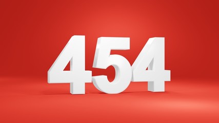 Number 454 in white on red background, isolated number 3d render
