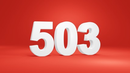 Number 503 in white on red background, isolated number 3d render