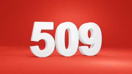 Number 509 in white on red background, isolated number 3d render