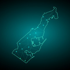 Map of Monaco. Wire frame 3D mesh polygonal network line, design sphere, dot and structure. communications map of Monaco. Vector Illustration EPS10