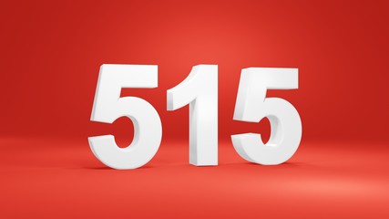 Number 515 in white on red background, isolated number 3d render