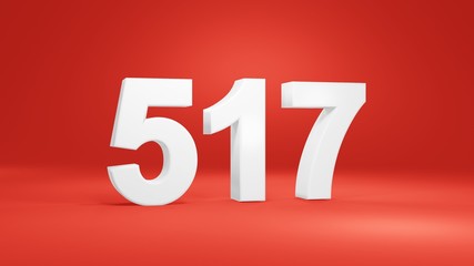 Number 517 in white on red background, isolated number 3d render