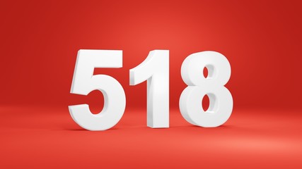 Number 518 in white on red background, isolated number 3d render