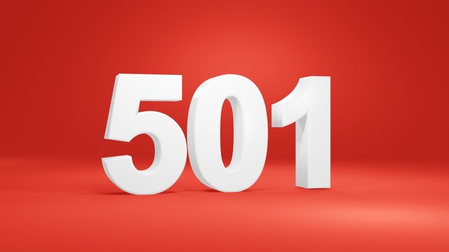 Number 501 in white on red background, isolated number 3d render
