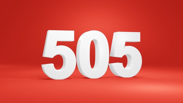 Number 505 in white on red background, isolated number 3d render