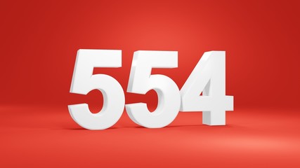 Number 554 in white on red background, isolated number 3d render