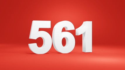 Number 561 in white on red background, isolated number 3d render