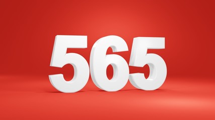 Number 565 in white on red background, isolated number 3d render