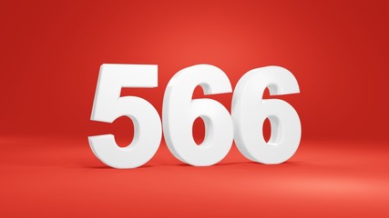 Number 566 in white on red background, isolated number 3d render