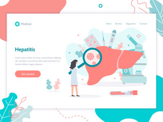Hepatitis concept. Diagnostics and treatment of liver diseases. Web page design template. Flat vector illustration.